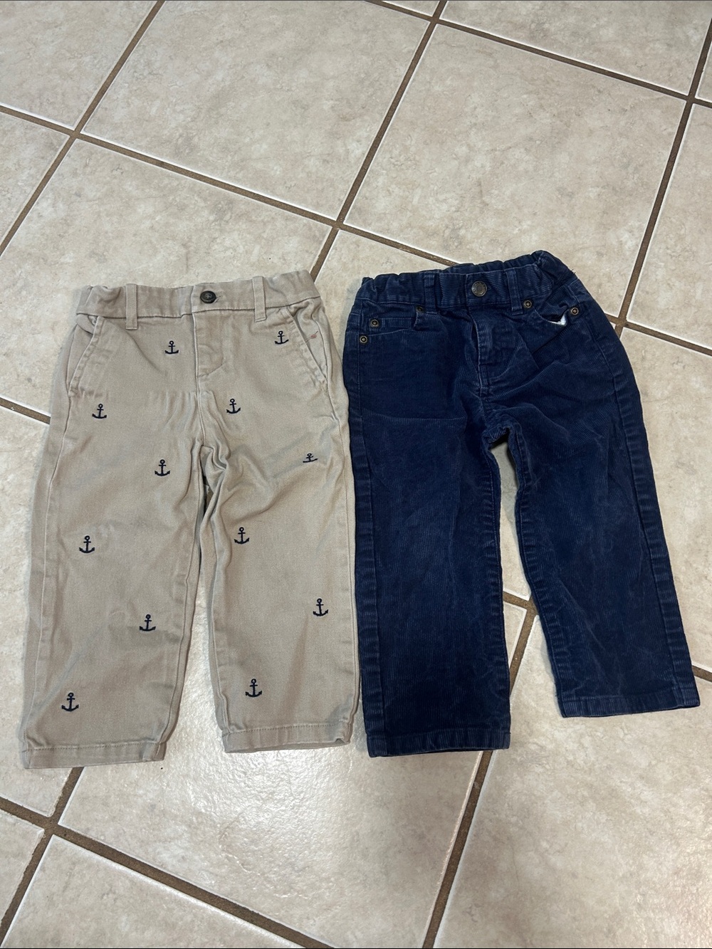 Janie and Jack Khaki Anchor Embroidered Pants & Navy Corduroy Pants